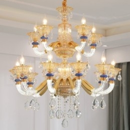 15 (10+5) Lichte moderne eigentijdse champagne kaars kroonluchter met kristal
