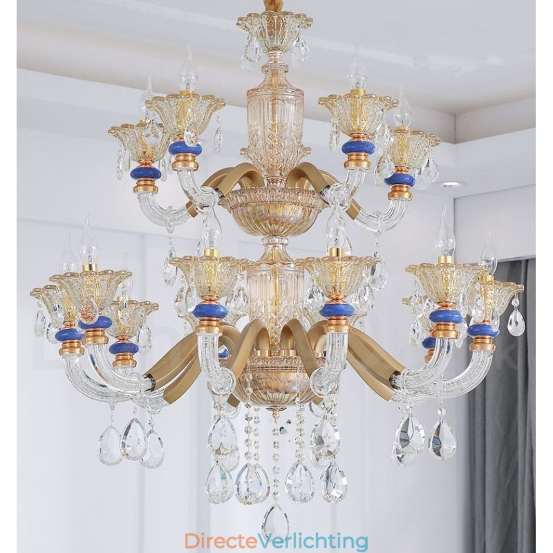 15 (10+5) Lichte moderne eigentijdse champagne kaars kroonluchter met kristal