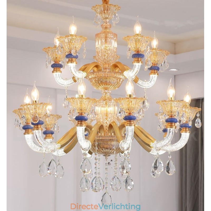 15 (10+5) Lichte moderne eigentijdse champagne kaars kroonluchter met kristal