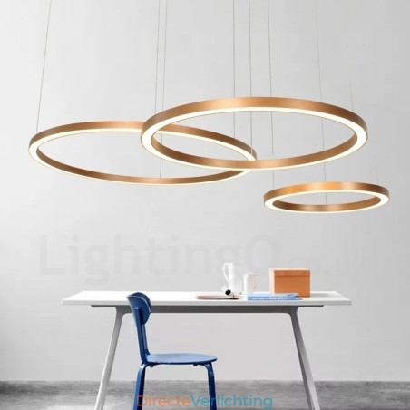 Wi-Fi Smart Dimbare Goud Rose Goud Moderne Hedendaagse 3 Ringen Licht Aluminiumlegering Hanglamp met Acryl Kap Wi-Fi Smart Dimbare Goud Rose Goud Moderne Hedendaagse 3 Ringen Licht Aluminiumlegering Hanglamp met Acryl Kap