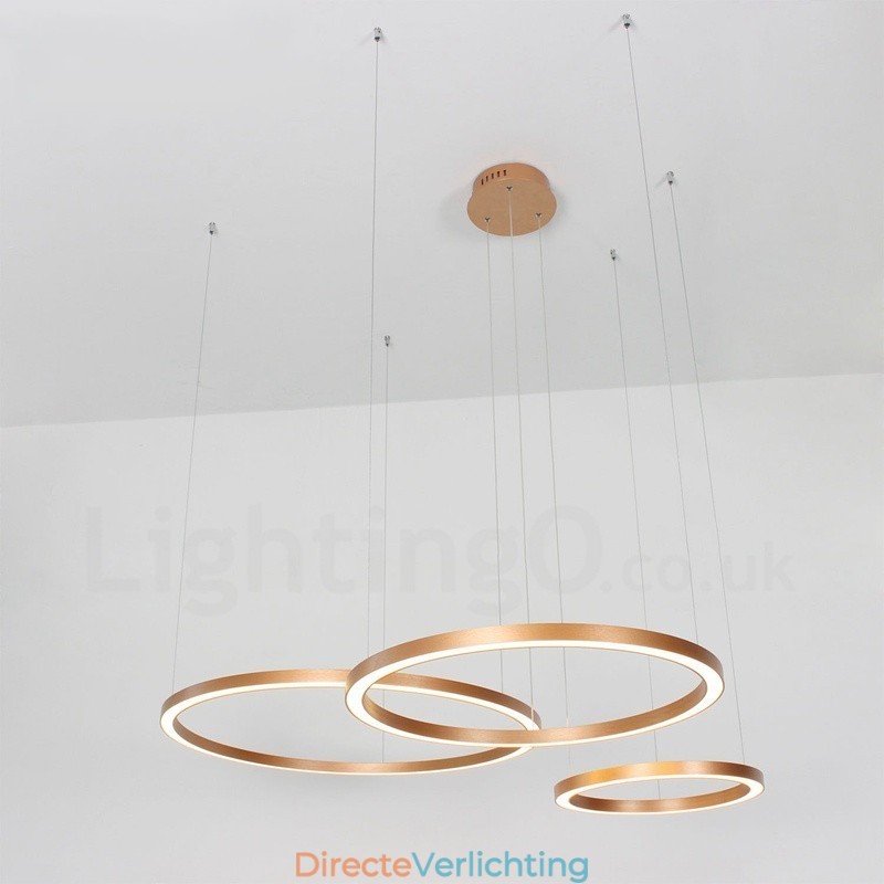 Wi-Fi Smart Dimbare Goud Rose Goud Moderne Hedendaagse 3 Ringen Licht Aluminiumlegering Hanglamp met Acryl Kap