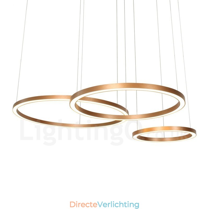 Wi-Fi Smart Dimbare Goud Rose Goud Moderne Hedendaagse 3 Ringen Licht Aluminiumlegering Hanglamp met Acryl Kap