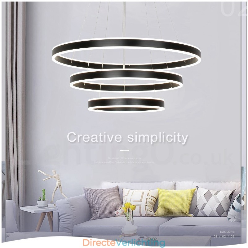 Dimbare Wi-Fi Smart 3 Ringen Twee Strips Moderne Hedendaagse Hanglamp met Acryl Kap