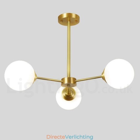 3-lichts kroonluchter van puur messing in Noord-Europa, moderne hanglamp met metalen moleculen 3-lichts kroonluchter van puur messing in Noord-Europa, moderne hanglamp met metalen moleculen