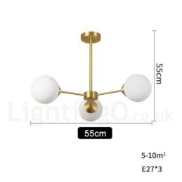 3-lichts kroonluchter van puur messing in Noord-Europa, moderne hanglamp met metalen moleculen