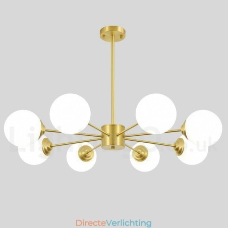 8-lichts kroonluchter van puur messing in Noord-Europa, moderne hanglamp met metalen moleculen 8-lichts kroonluchter van puur messing in Noord-Europa, moderne hanglamp met metalen moleculen
