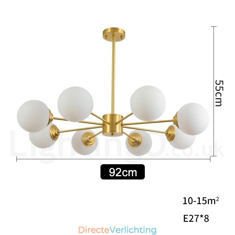 8-lichts kroonluchter van puur messing in Noord-Europa, moderne hanglamp met metalen moleculen