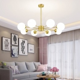 8-lichts kroonluchter van puur messing in Noord-Europa, moderne hanglamp met metalen moleculen