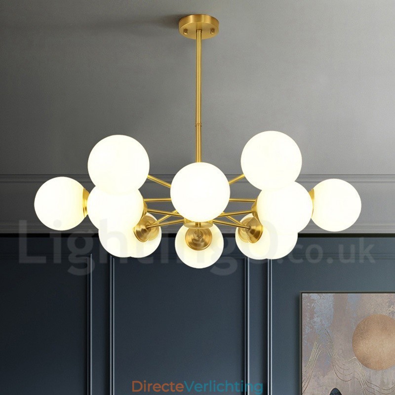 12 Licht (6+6 Licht) Twee Niveaus Puur Messing Noord-Europese Bonen Kroonluchter Moderne Metalen Moleculen Hanglamp