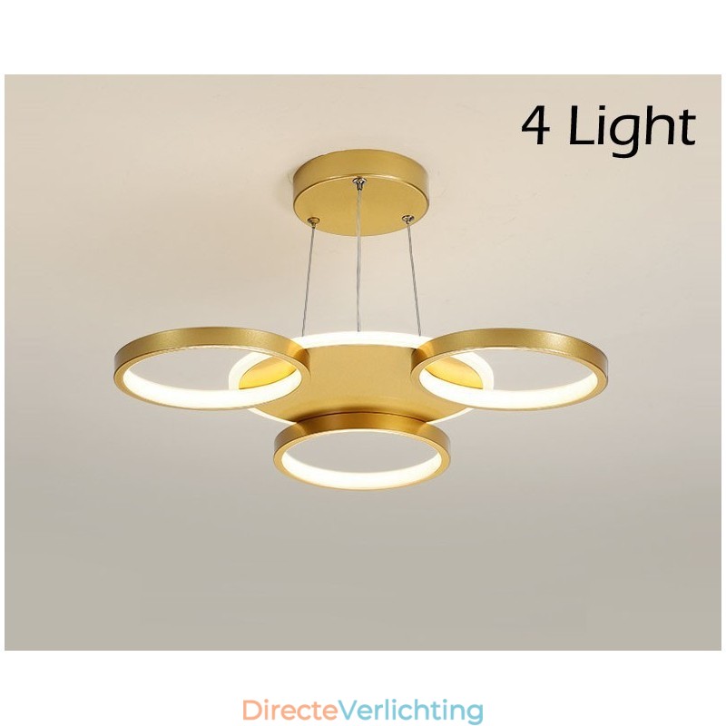 Goudkleurige moderne eigentijdse Scandinavische stijl cirkelvormige plafondkroonluchter met afstandsbediening, kan ook als wandlamp worden gebruikt
