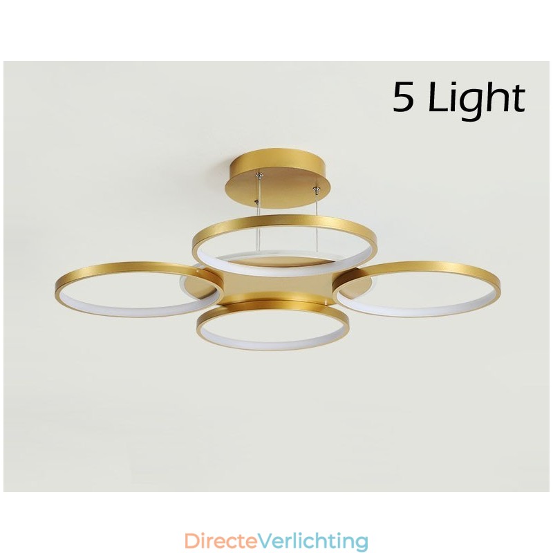Goudkleurige moderne eigentijdse Scandinavische stijl cirkelvormige plafondkroonluchter met afstandsbediening, kan ook als wandlamp worden gebruikt