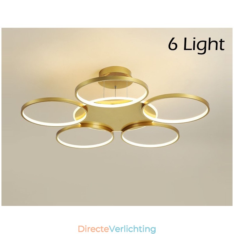 Goudkleurige moderne eigentijdse Scandinavische stijl cirkelvormige plafondkroonluchter met afstandsbediening, kan ook als wandlamp worden gebruikt
