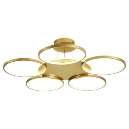 Goudkleurige moderne eigentijdse Scandinavische stijl cirkelvormige plafondkroonluchter met afstandsbediening, kan ook als wandlamp worden gebruikt