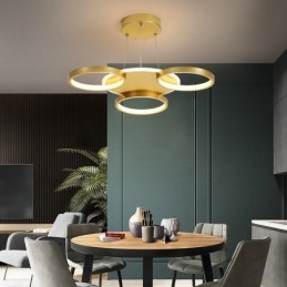 Goudkleurige moderne eigentijdse Scandinavische stijl cirkelvormige plafondkroonluchter met afstandsbediening, kan ook als wandlamp worden gebruikt