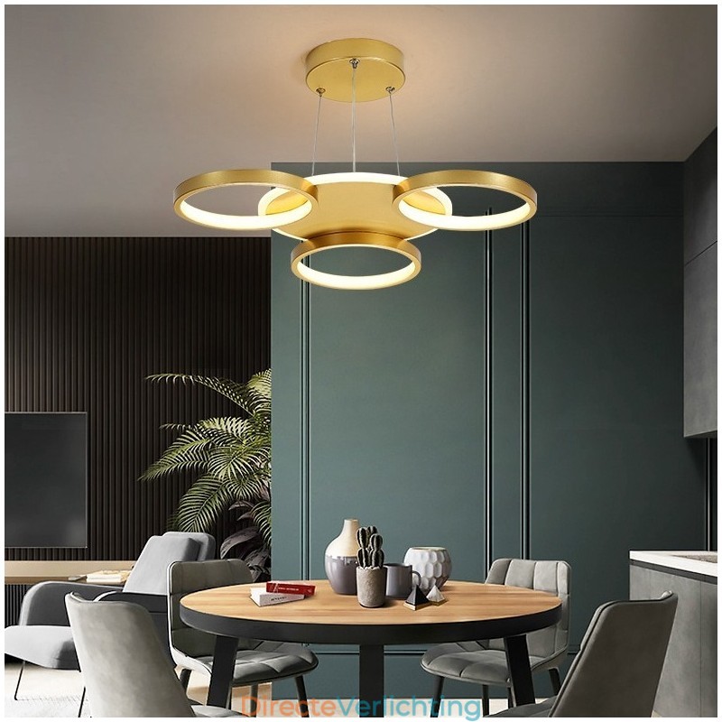 Goudkleurige moderne eigentijdse Scandinavische stijl cirkelvormige plafondkroonluchter met afstandsbediening, kan ook als wandlamp worden gebruikt