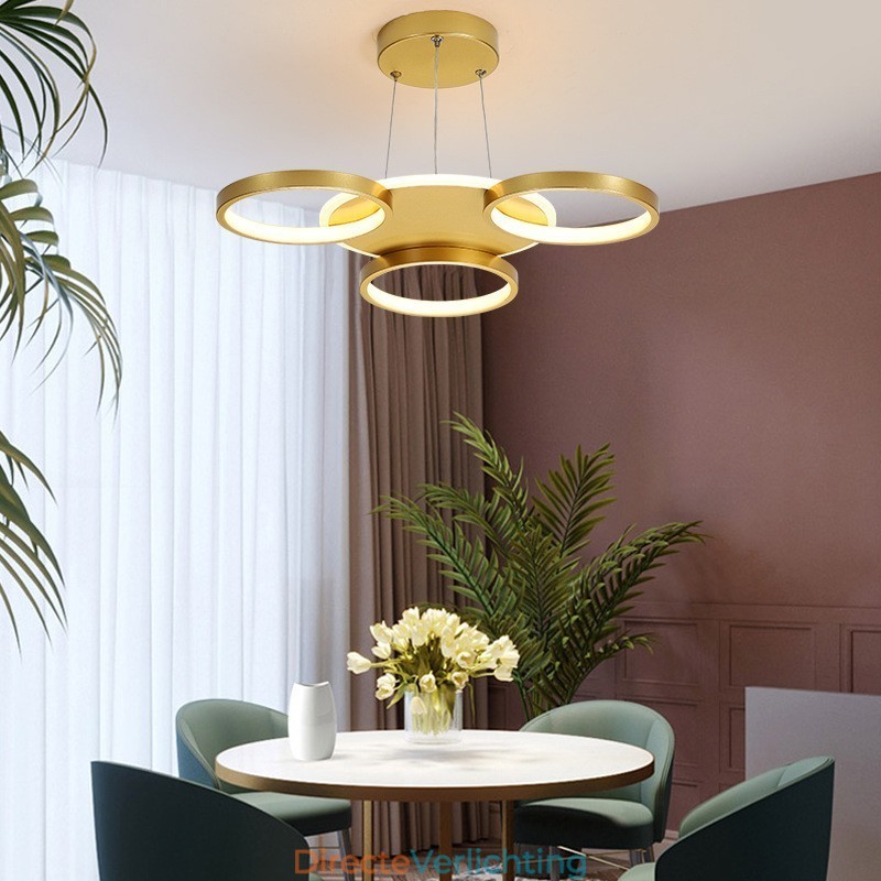 Goudkleurige moderne eigentijdse Scandinavische stijl cirkelvormige plafondkroonluchter met afstandsbediening, kan ook als wandlamp worden gebruikt