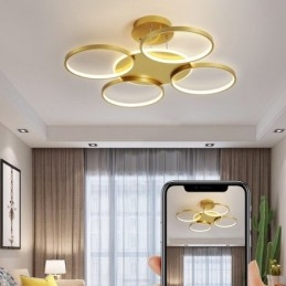Goudkleurige moderne eigentijdse Scandinavische stijl cirkelvormige plafondkroonluchter met afstandsbediening, kan ook als wandlamp worden gebruikt