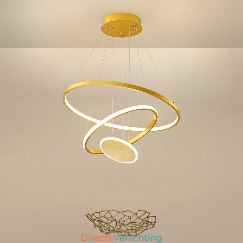 Drie cirkels modern design drie ringen gouden hanglamp met afstandsbediening