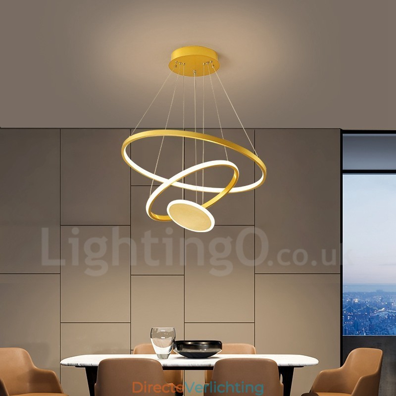 Drie cirkels modern design drie ringen gouden hanglamp met afstandsbediening