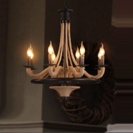 8-lichts kaars industriële stijl henneptouw hanglamp kroonluchter