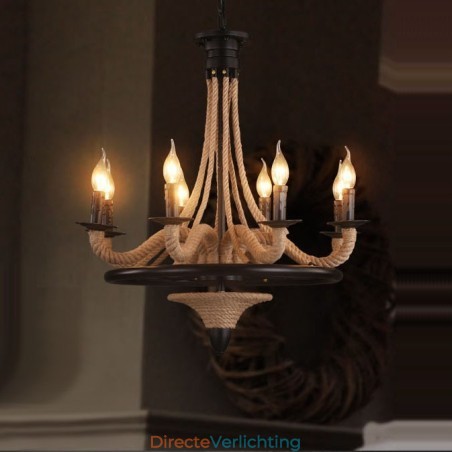 8-lichts kaars industriële stijl henneptouw hanglamp kroonluchter 8-lichts kaars industriële stijl henneptouw hanglamp kroonluchter