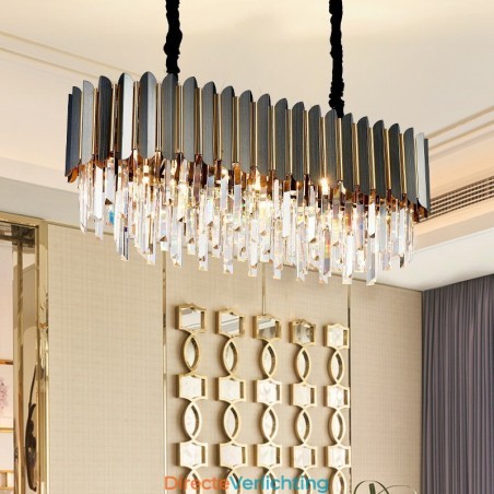 Luxe postmoderne zwarte en gouden ronde K9-kristallen hangkroonluchter Luxe postmoderne zwarte en gouden ronde K9-kristallen hangkroonluchter