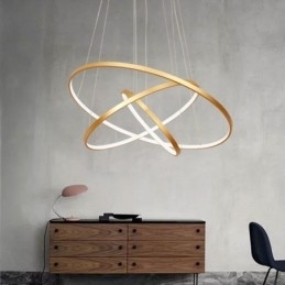 Dimbare hanglamp met afstandsbediening, goudkleurig, modern design, drie ringen