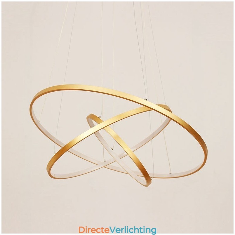 Dimbare hanglamp met afstandsbediening, goudkleurig, modern design, drie ringen