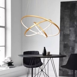 Dimbare hanglamp met afstandsbediening, goudkleurig, modern design, drie ringen