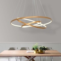 Dimbare hanglamp met afstandsbediening, goudkleurig, modern design, drie ringen