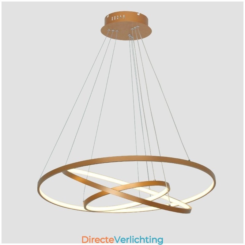 Dimbare hanglamp met afstandsbediening, goudkleurig, modern design, drie ringen