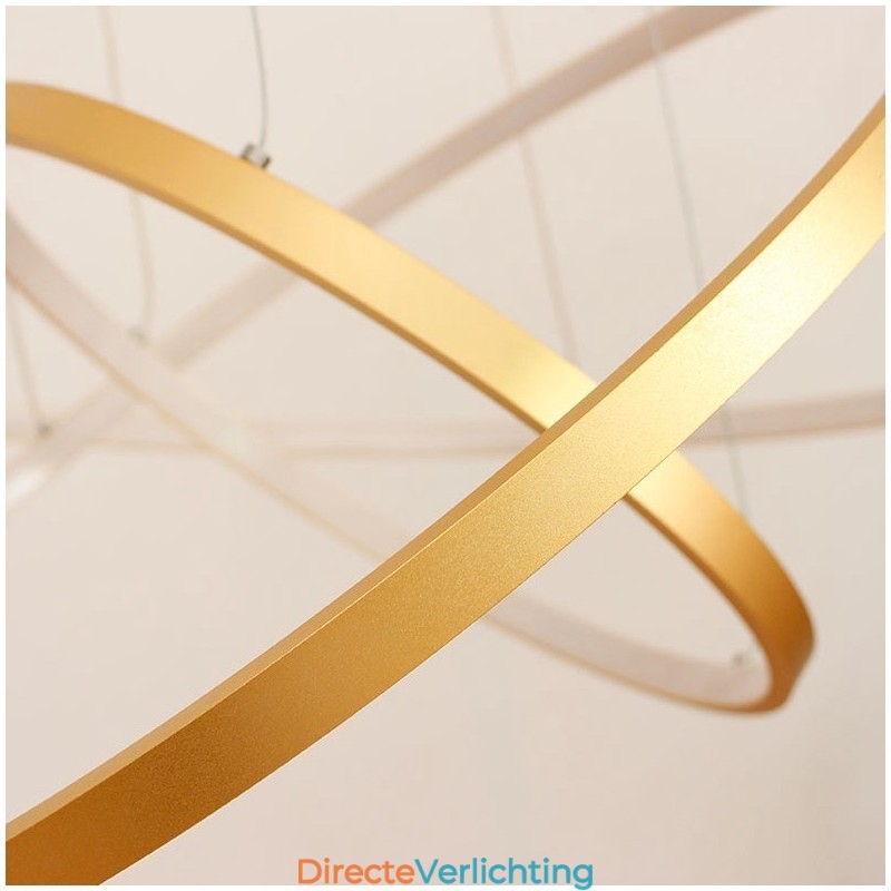 Dimbare hanglamp met afstandsbediening, goudkleurig, modern design, drie ringen