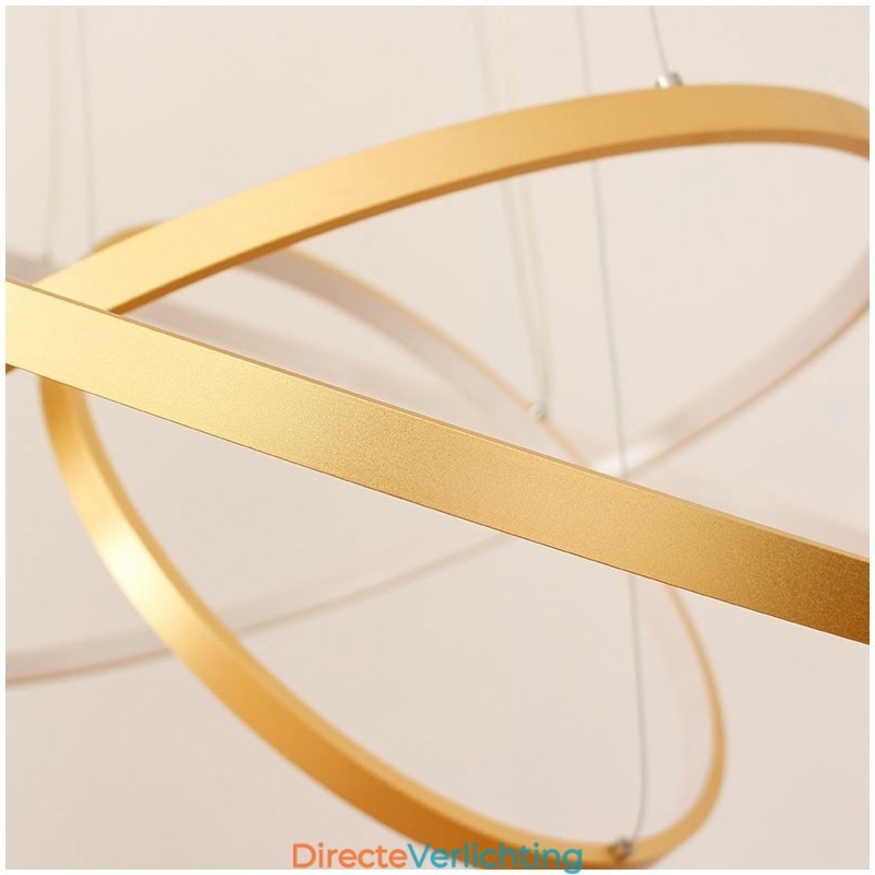 Dimbare hanglamp met afstandsbediening, goudkleurig, modern design, drie ringen