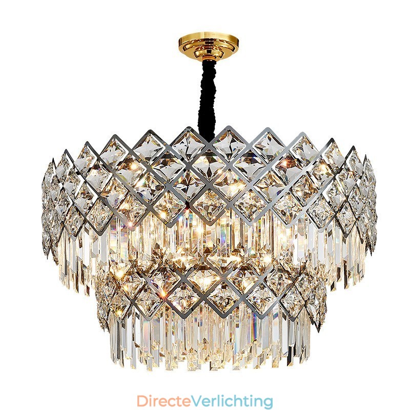 Twee lagen luxe postmoderne zwarte en gouden ronde K9-kristallen hanglamp