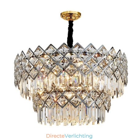 Twee lagen luxe postmoderne zwarte en gouden ronde K9-kristallen hanglamp Twee lagen luxe postmoderne zwarte en gouden ronde K9-kristallen hanglamp