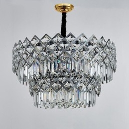 Twee lagen luxe postmoderne zwarte en gouden ronde K9-kristallen hanglamp