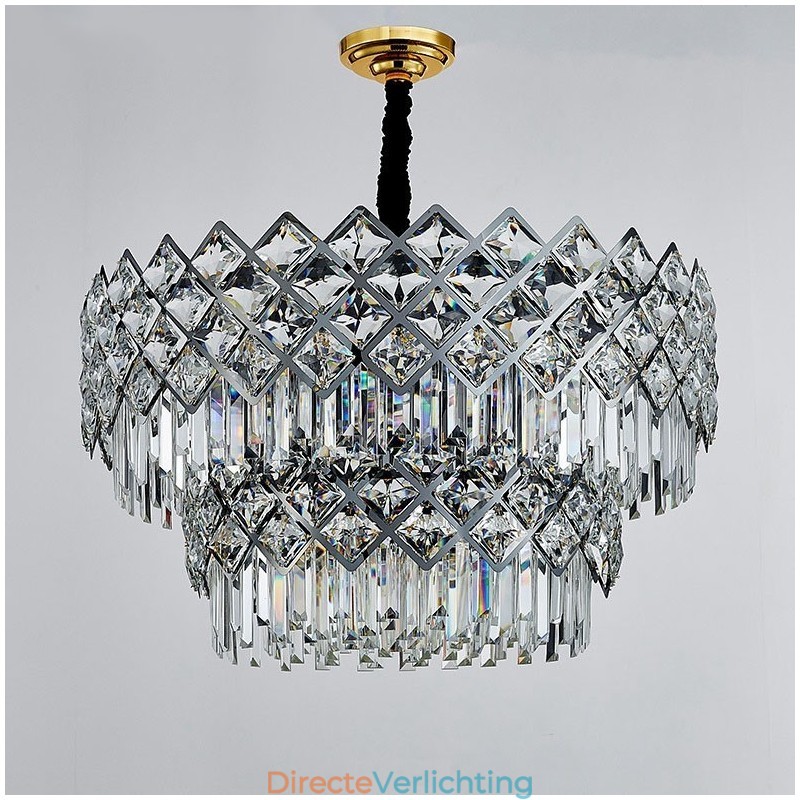 Twee lagen luxe postmoderne zwarte en gouden ronde K9-kristallen hanglamp