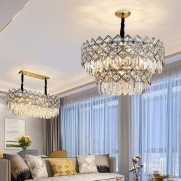 Twee lagen luxe postmoderne zwarte en gouden ronde K9-kristallen hanglamp