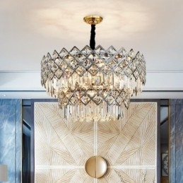 Twee lagen luxe postmoderne zwarte en gouden ronde K9-kristallen hanglamp