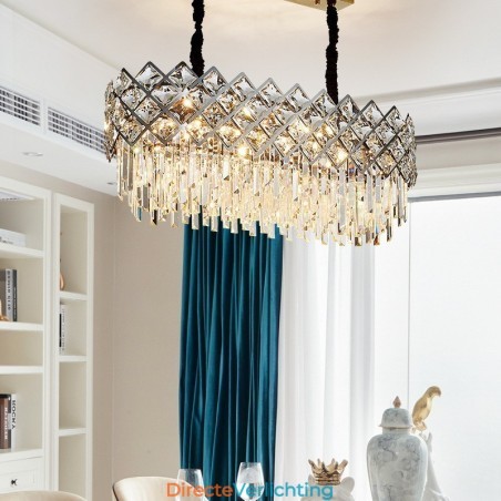 Luxe postmoderne zilveren ronde K9-kristallen hangkroonluchter Luxe postmoderne zilveren ronde K9-kristallen hangkroonluchter