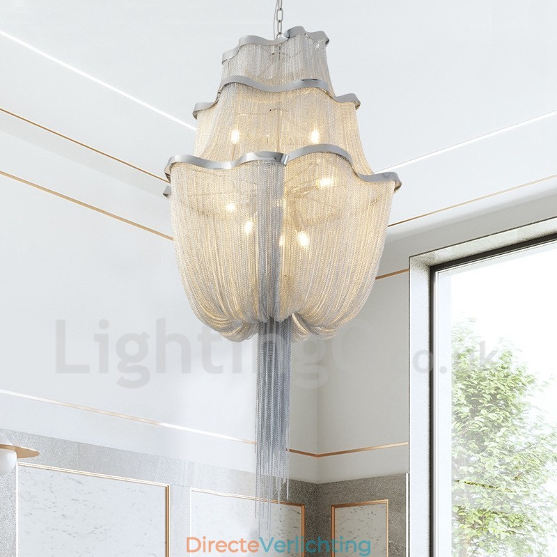 Kwastjes kroonluchter design hanglamp zilver goud kleur