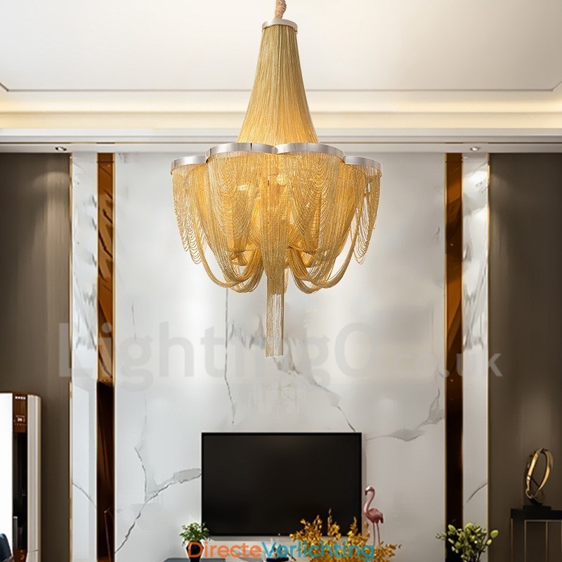 Kwastjes kroonluchter design hanglamp zilver goud kleur