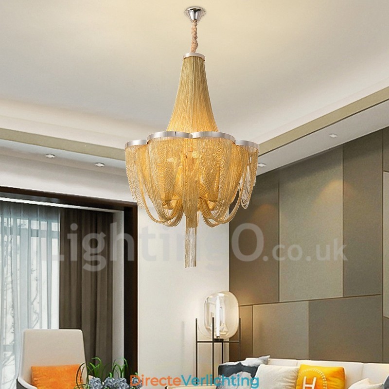 Kwastjes kroonluchter design hanglamp zilver goud kleur
