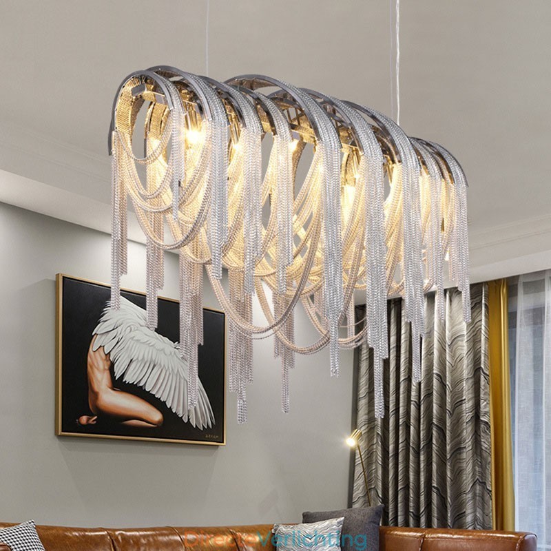 Kwastjes kroonluchter design hanglamp zilver goud kleur