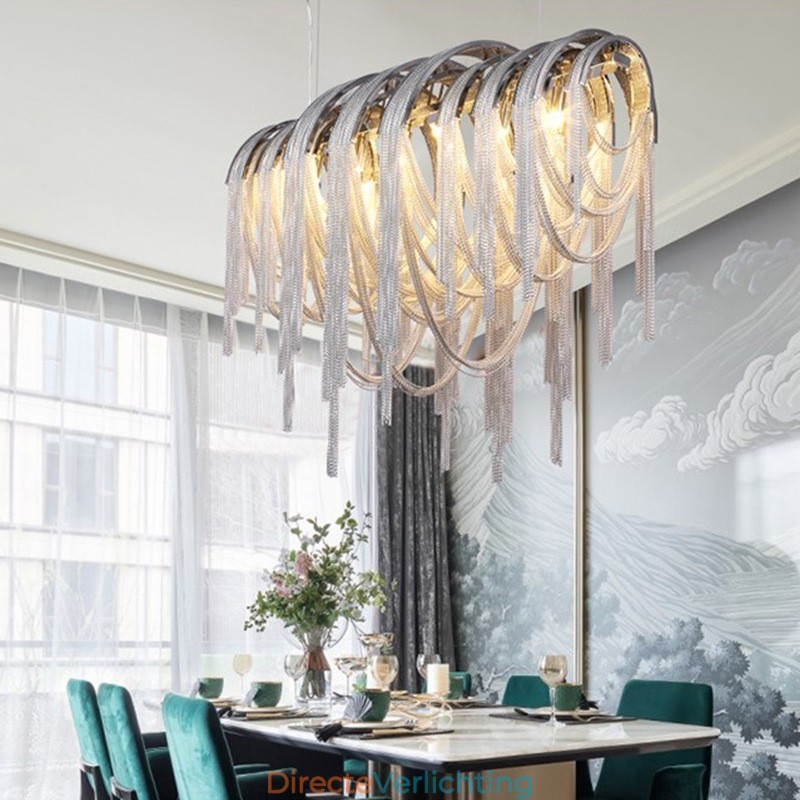 Kwastjes kroonluchter design hanglamp zilver goud kleur
