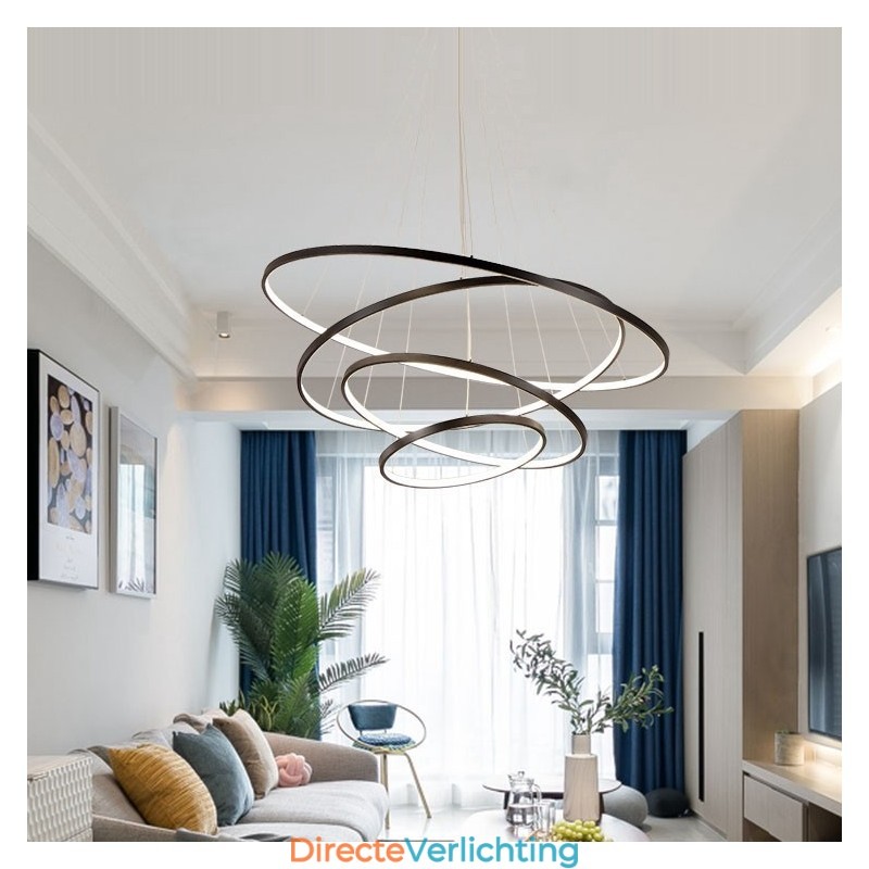 Grote 4 ringen 5 ringen zwart wit goud hanglamp modern design