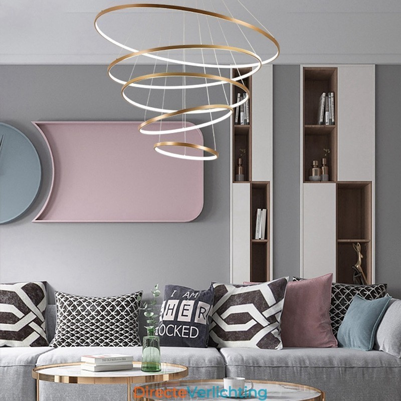 Grote 4 ringen 5 ringen zwart wit goud hanglamp modern design
