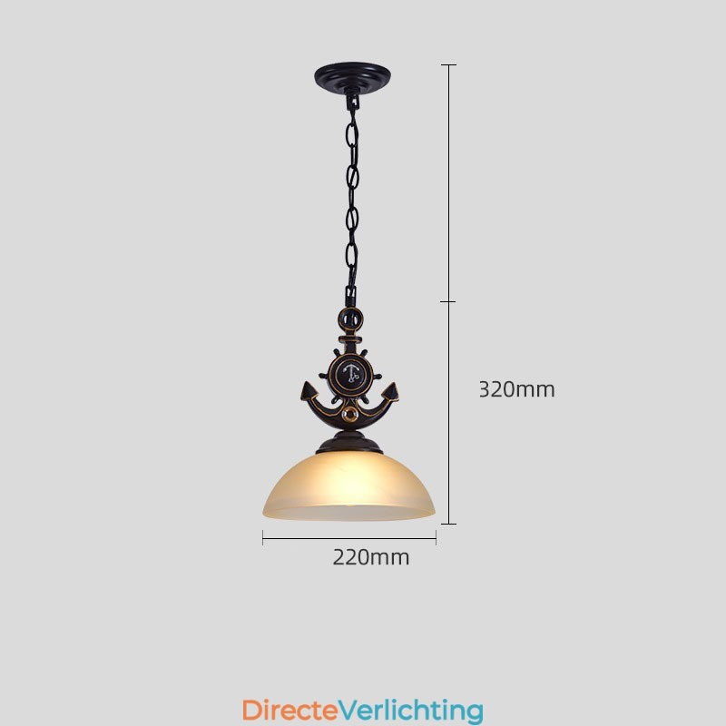 Eén licht zwarte rustieke artistieke retro antieke hanglamp met glazen kap