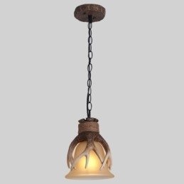 Eén licht rustieke artistieke retro gewei antieke hanglamp met glazen kap