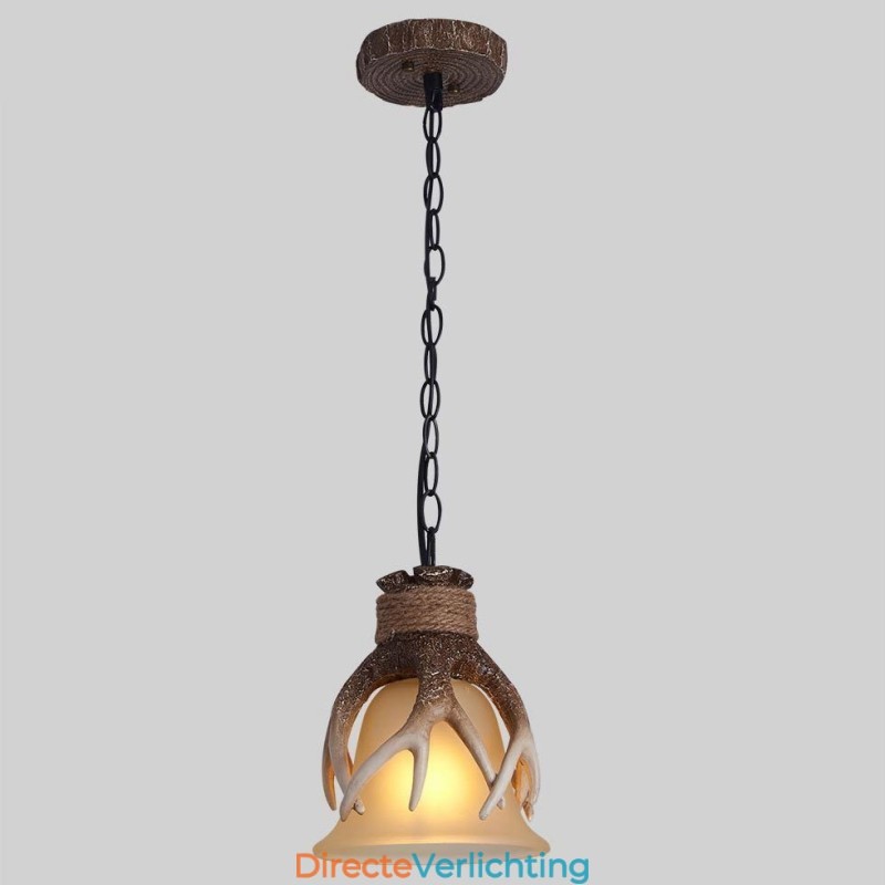 Eén licht rustieke artistieke retro gewei antieke hanglamp met glazen kap